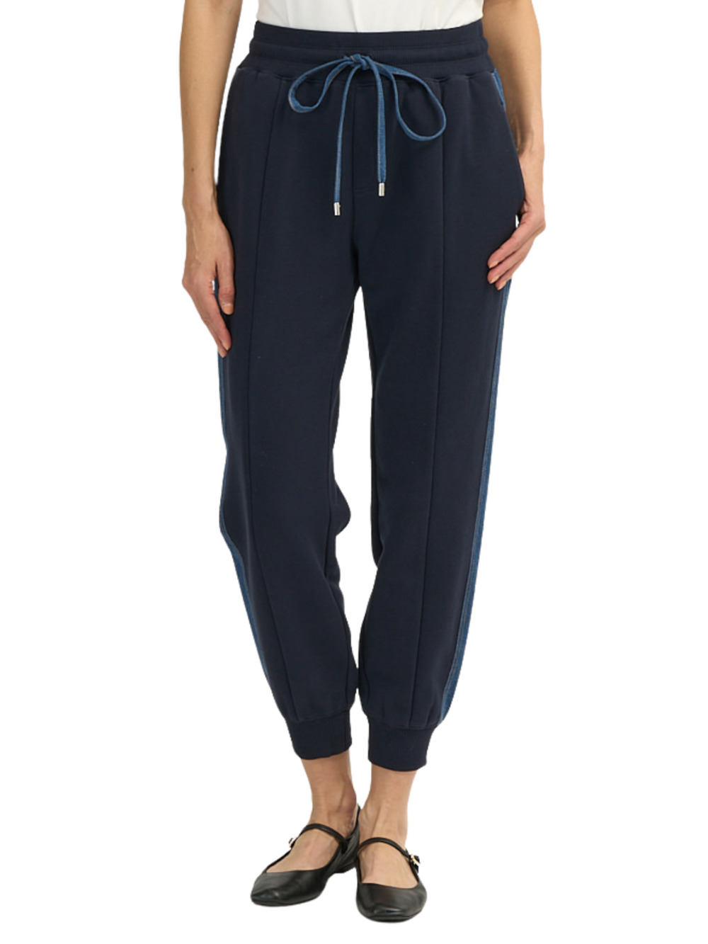 Cinq a Sept Susan Pant Size S Navy Blue Denim Side Stripe Joggers